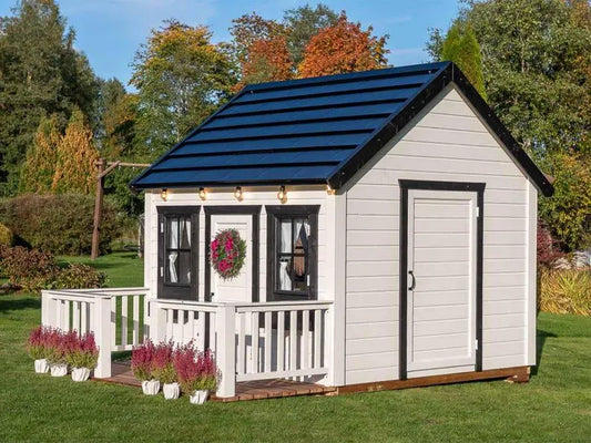Modern Wooden Kids Outdoor Playhouse Cottage with Porch 243.8x243.8 cm