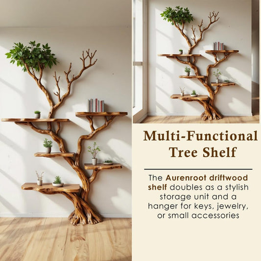 Aurenroot Solid Wood Live Edge Corner Tree Branch Floating Bookshelf