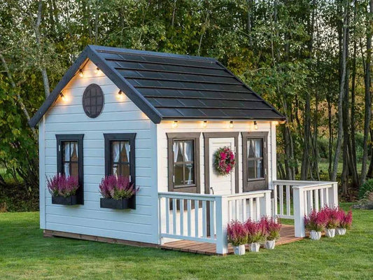 Modern Wooden Kids Outdoor Playhouse Cottage with Porch 243.8x243.8 cm