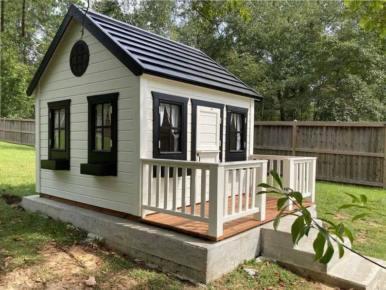 Modern Wooden Kids Outdoor Playhouse Cottage with Porch 243.8x243.8 cm