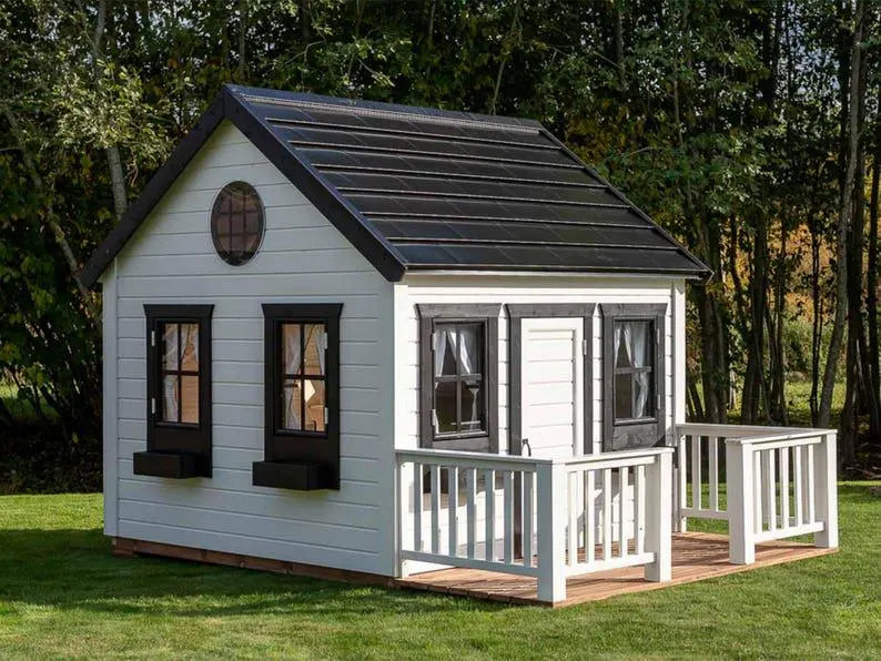 Modern Wooden Kids Outdoor Playhouse Cottage with Porch 243.8x243.8 cm