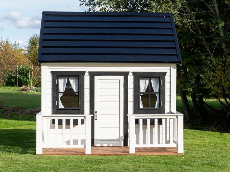Modern Wooden Kids Outdoor Playhouse Cottage with Porch 243.8x243.8 cm