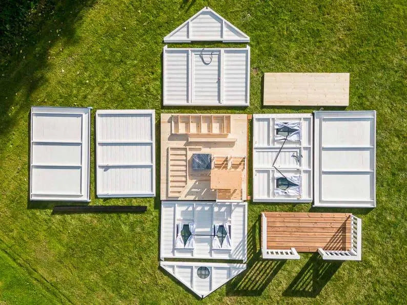 Modern Wooden Kids Outdoor Playhouse Cottage with Porch 243.8x243.8 cm