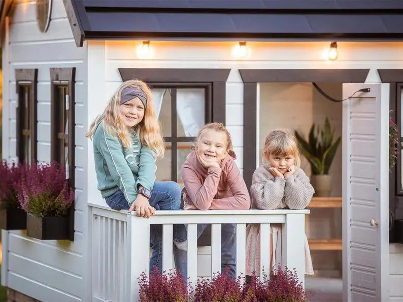 Modern Wooden Kids Outdoor Playhouse Cottage with Porch 243.8x243.8 cm