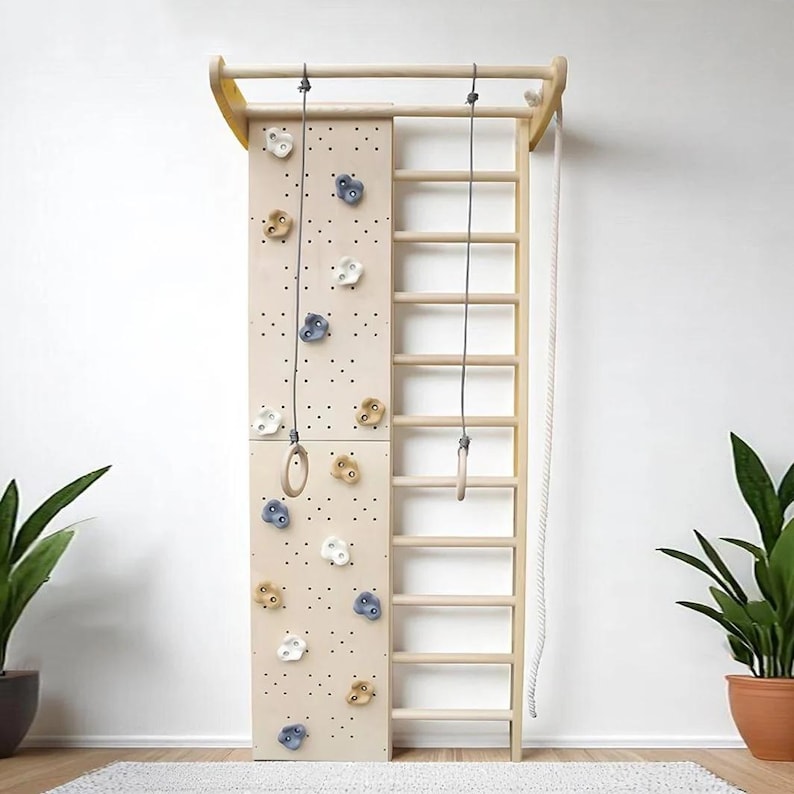 Wooden Indoor Playground Wall-Mounted Swedish Ladder Climbing Set 2-Piece