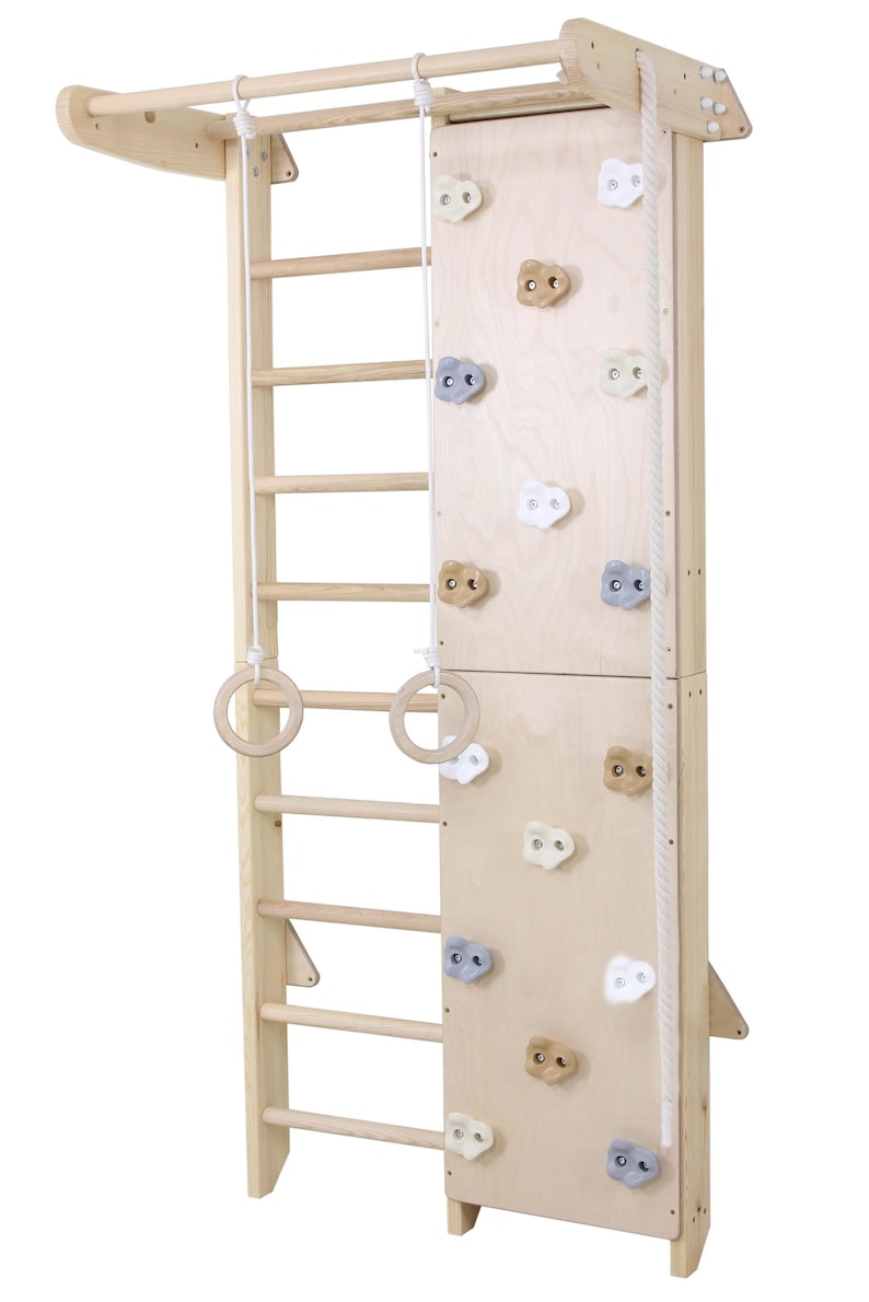 Wooden Indoor Playground Wall-Mounted Swedish Ladder Climbing Set 2-Piece