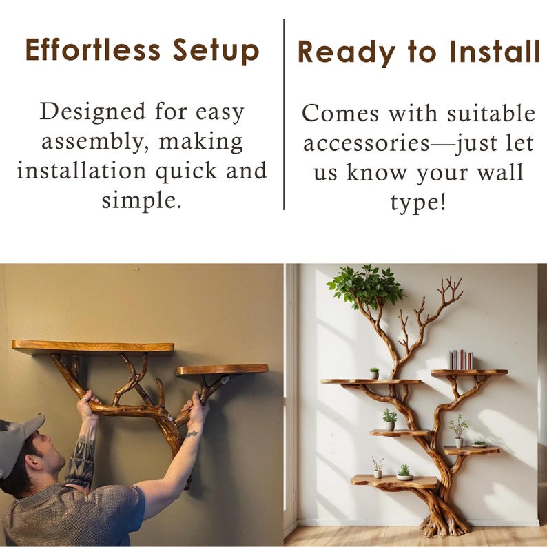 Aurenroot Solid Wood Live Edge Corner Tree Branch Floating Bookshelf