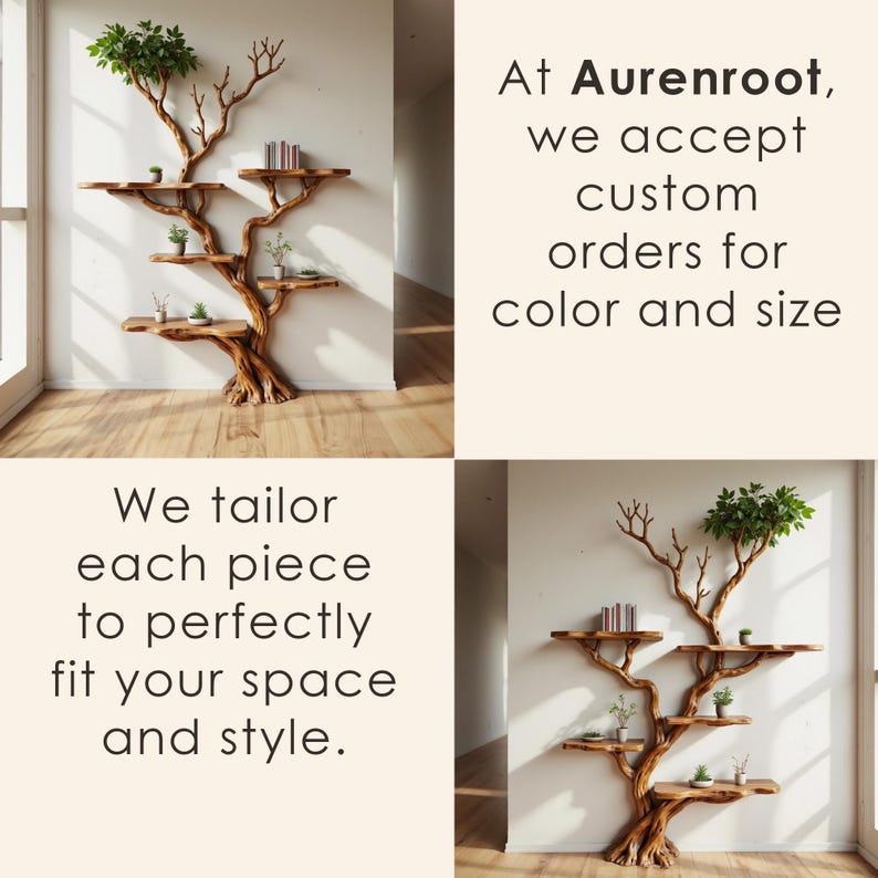 Aurenroot Solid Wood Live Edge Corner Tree Branch Floating Bookshelf