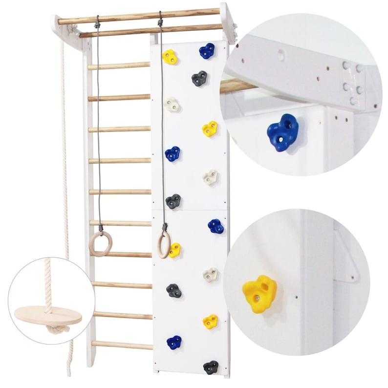 Wooden Indoor Playground Wall-Mounted Swedish Ladder Climbing Set 2-Piece