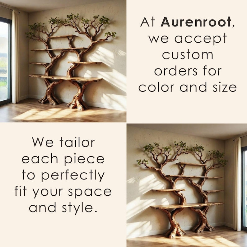 Aurenroot Tree Branch Wall Mounted Bookshelf Solid Wood