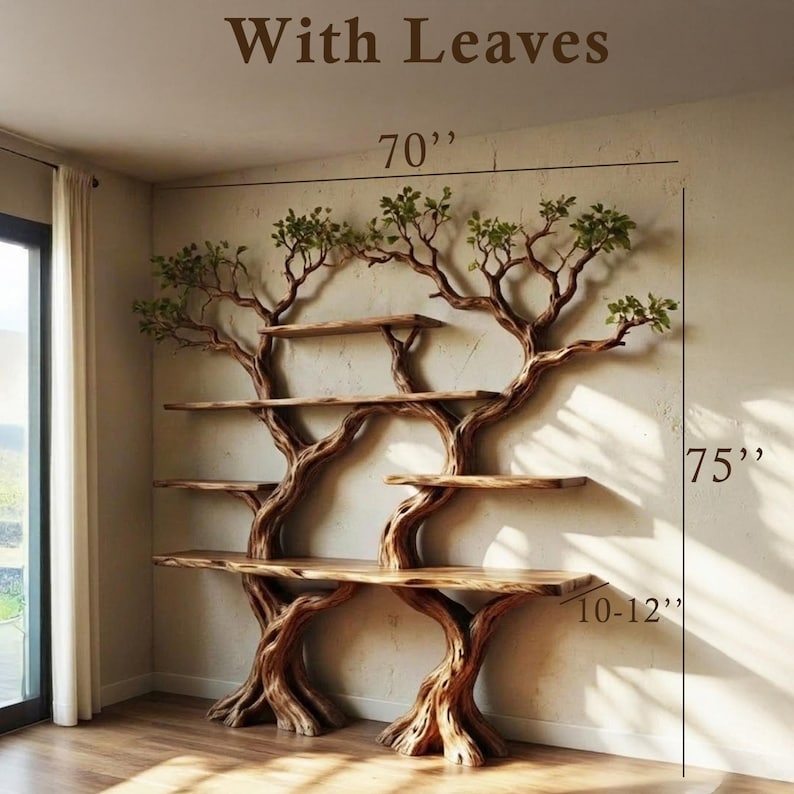Aurenroot Tree Branch Wall Mounted Bookshelf Solid Wood