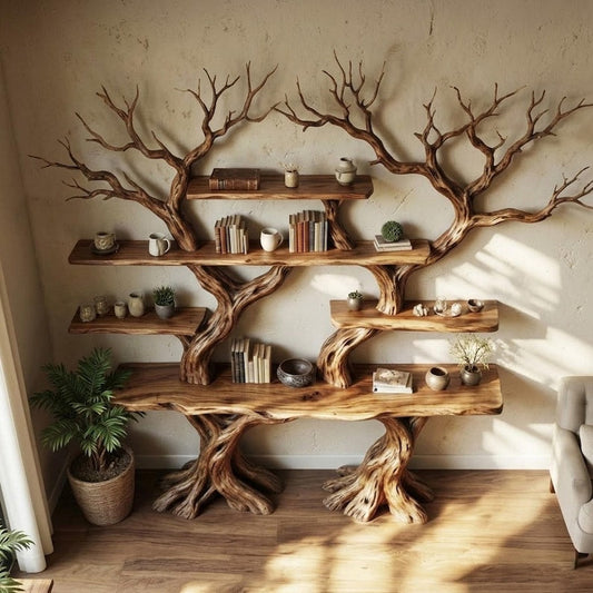 Aurenroot Tree Branch Wall Mounted Bookshelf Solid Wood