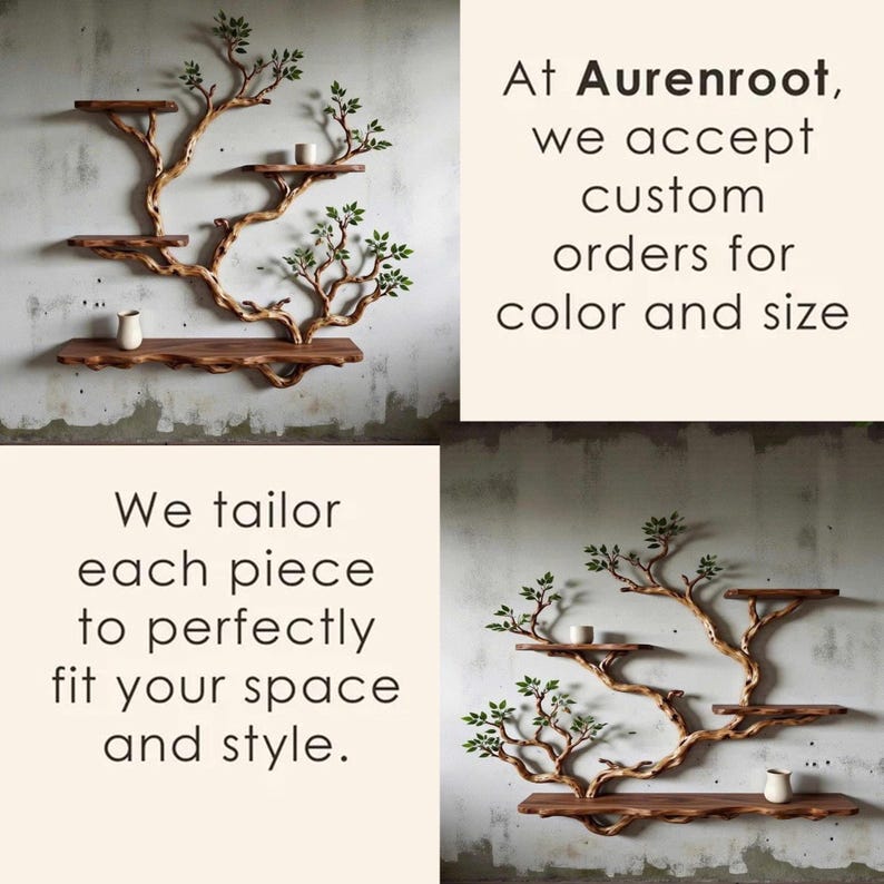 Aurenroot Solid Wood Live Edge Corner Tree Branch Floating Bookshelf
