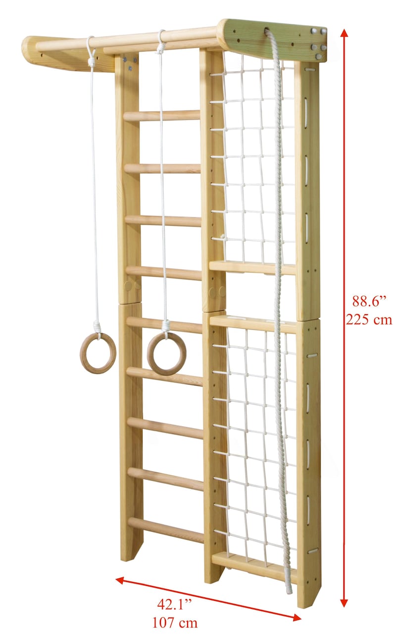 Wooden Indoor Playground Wall-Mounted Swedish Ladder Climbing Set 2-Piece