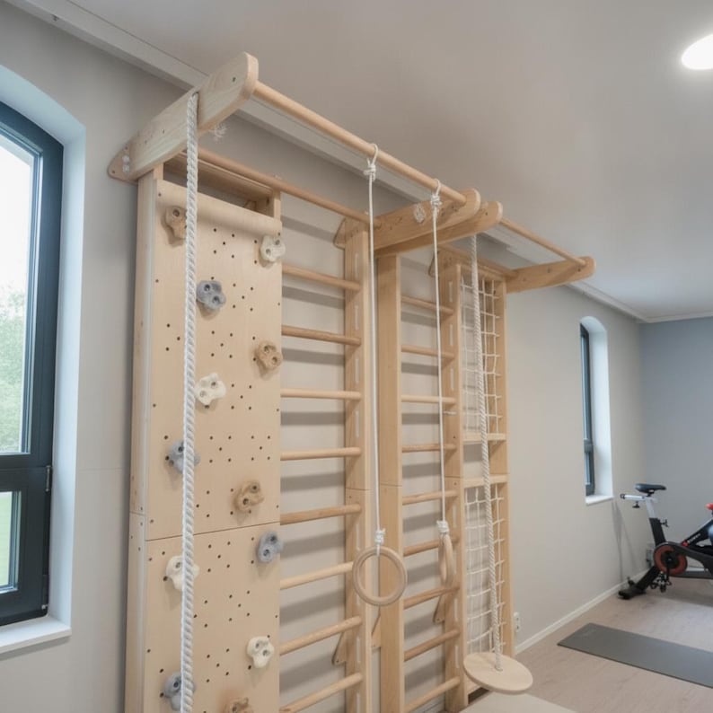 Wooden Indoor Playground Wall-Mounted Swedish Ladder Climbing Set 2-Piece