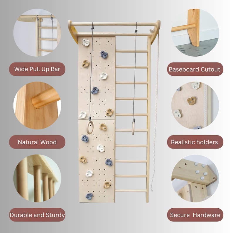 Wooden Indoor Playground Wall-Mounted Swedish Ladder Climbing Set 2-Piece