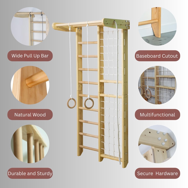 Wooden Indoor Playground Wall-Mounted Swedish Ladder Climbing Set 2-Piece